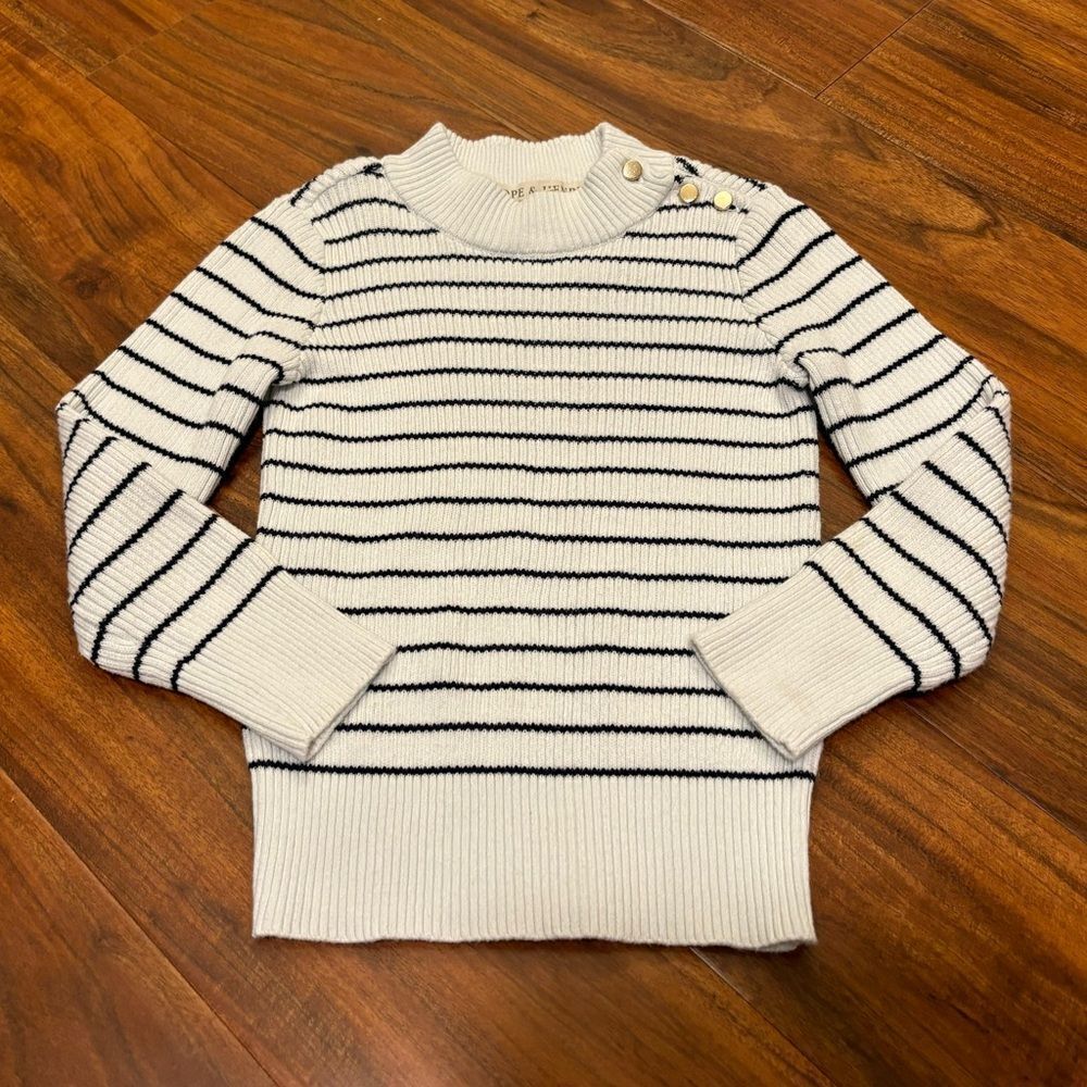 Hope & Henry white/black stripe mock neck sweater
